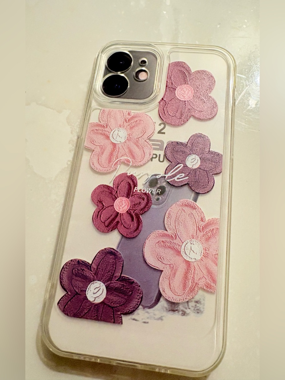 Clear Purple Pink Floral Pattern Back Case Cover for Apple iPhone 12